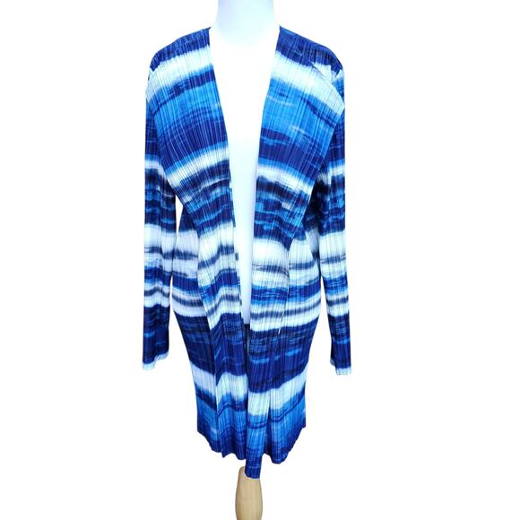 Chico's Collection Blue White Stripe Open Front Jacket Duster Chicos XL 16 - Picture 1 of 16